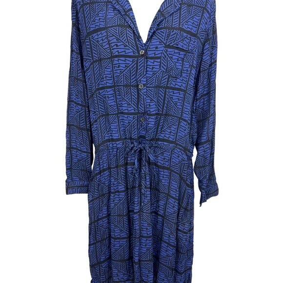 Lucky Brand Geometric Women Dress Size XL Extra Large Long Sleeve Blue NWT New - Picture 3 of 10